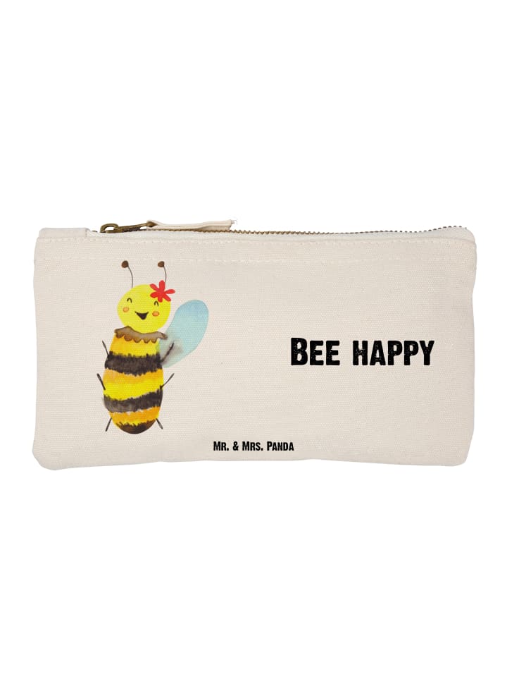 Make-up-Tasche Biene Happy mit Spruch in Weiß