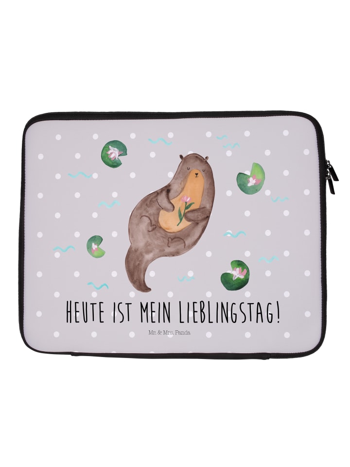 Laptop Tasche Otter Seerose mit Spruch in Grau Pastell