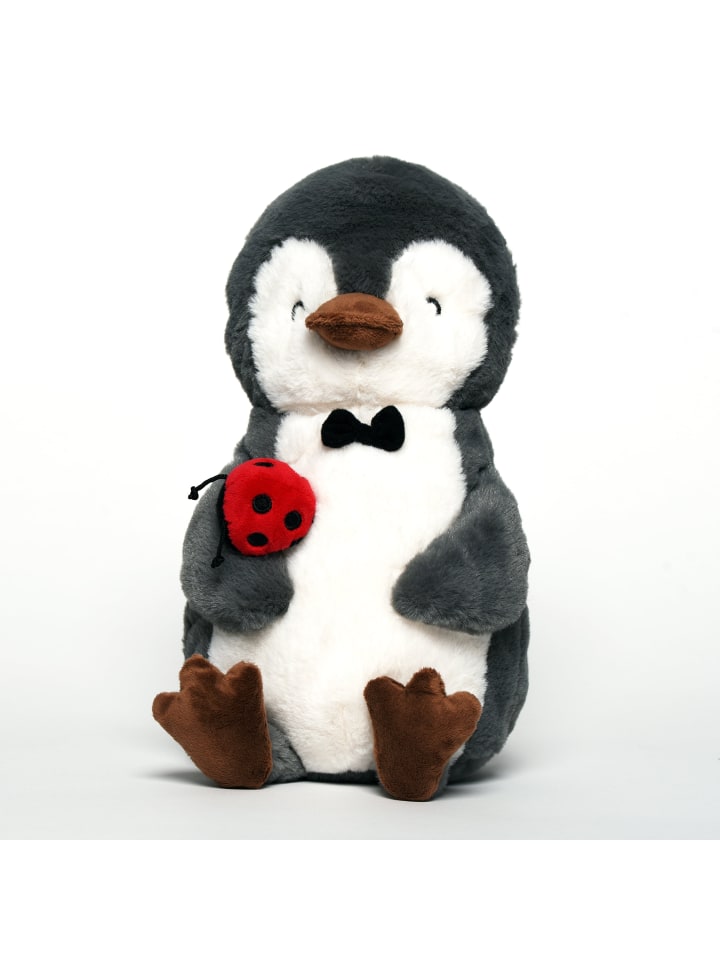 Kuscheltier Pinguin Marienkäfer mit Spruch in Grau Pastell