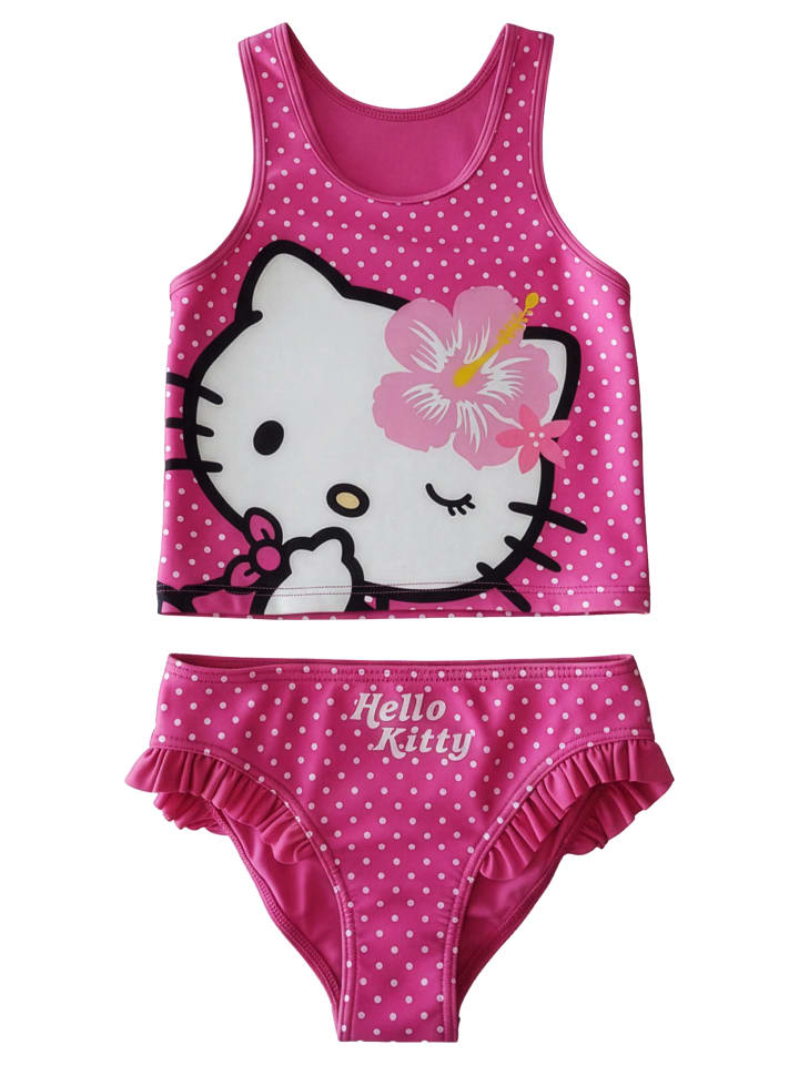 Hello Kitty Tankini Badeanzug mit Rüschen Zweiteiler Schwimmanzug in pink