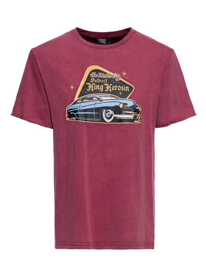 King Kerosin T-Shirt Detroit Greaser in burgund