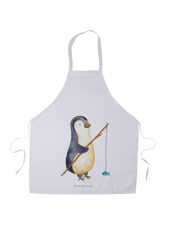 Schürze Pinguin Angler ohne Spruch in Weiß
