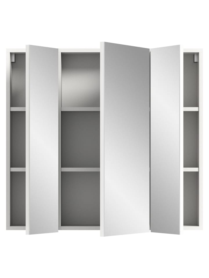 Spiegelschrank in weiß Melamin/weiß hochglanz  - (B) 82 x (H) 77 x (T) 18