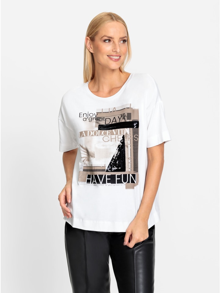 Shirt in weiß-schwarz-bedruckt
