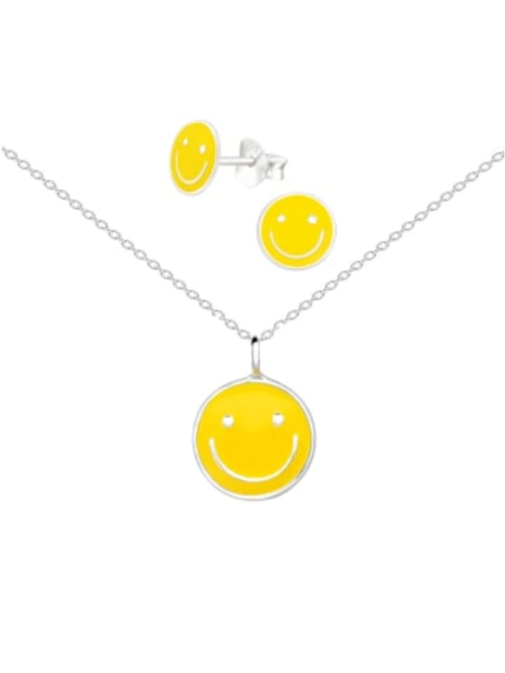 Schmuckset SMILEY gelb in 925 Sterling Silber, 4-tlg.