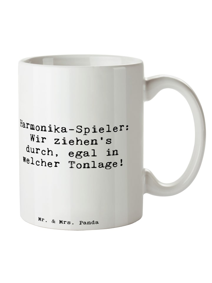 Becher Spruch Harmonika Spieler mit Spruch in Weiß