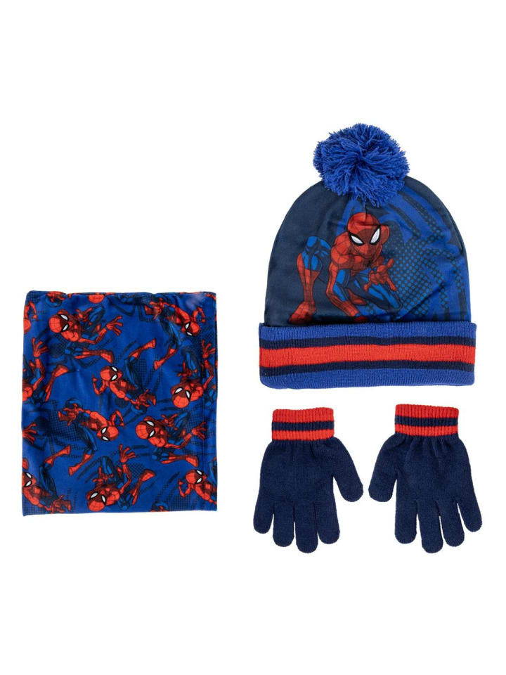 Spiderman Kinder 3 Teilig Mütze & Schal & Handschuhe- Set in Blau