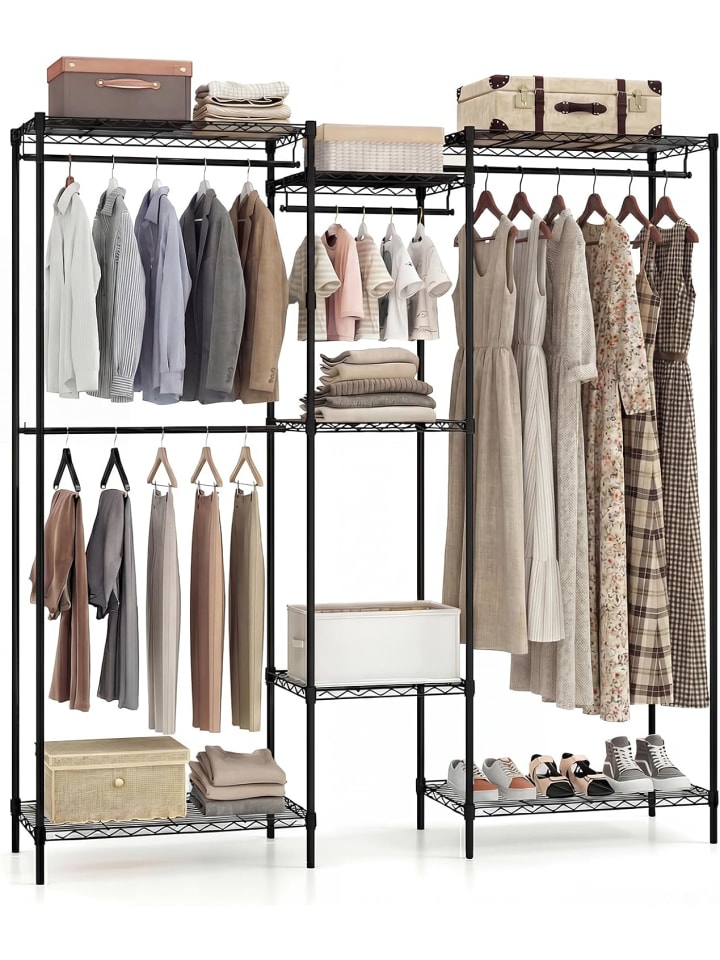 2 in 1 Offener Kleiderschrank 188 x 46 x 198 cm in Schwarz