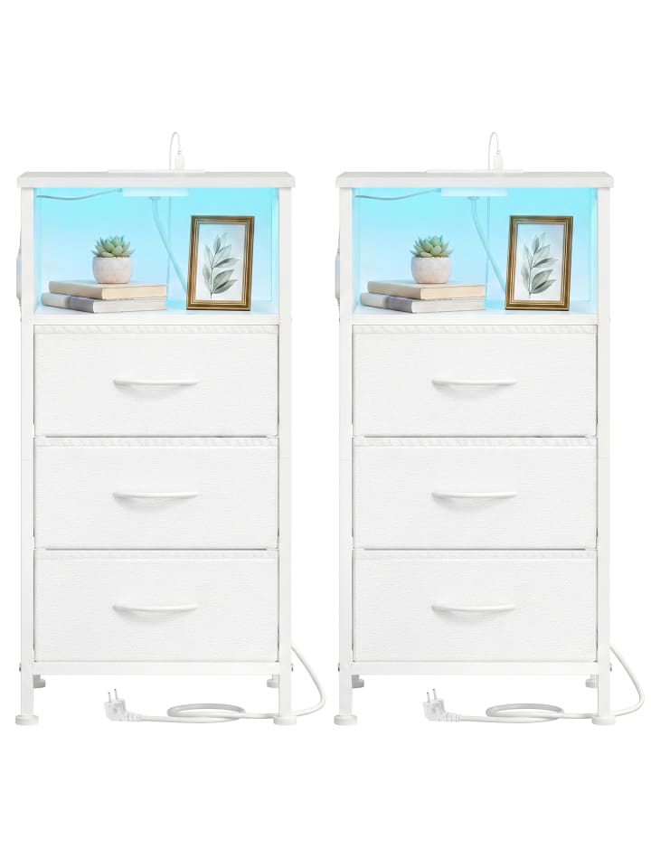 2er-Set: Nachttisch Bellah in Weiß - (B)39.6 x (H)75.9 x (T)30 cm