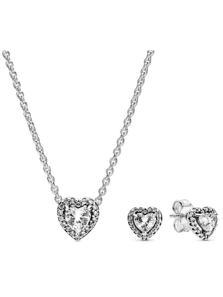 Damen-Geschenkset Halskette und Ohrringe Erhabenes Herz Weiß
