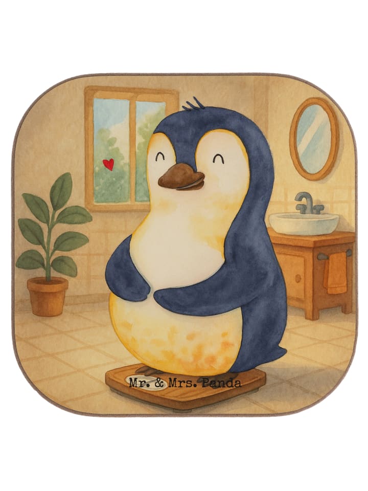 Glasuntersetzer Pinguin Diät Design ohne Spruch in Weiß