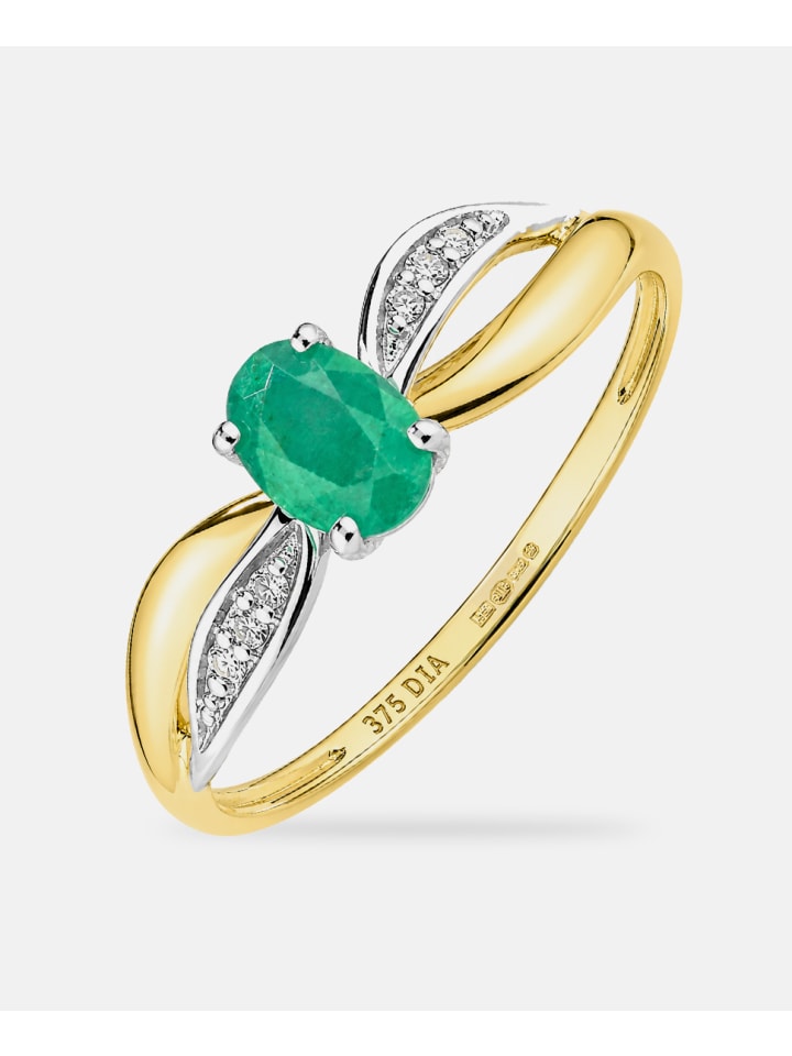 Ring, mit Smaragd, 375 Gelbgold