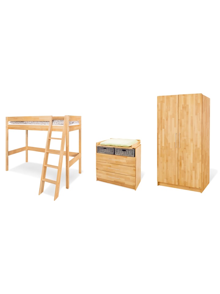 Jugendzimmer-Set Natura breit mit Hochbett, 3-tlg.