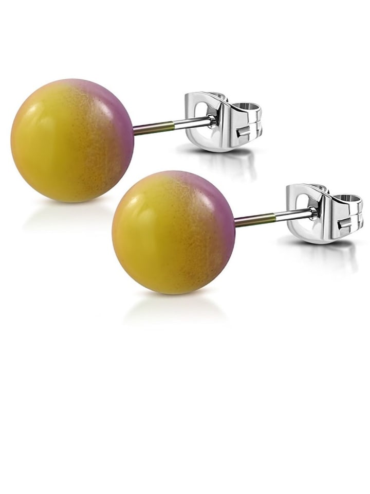 Ohrstecker in Gelb-rosa-lila