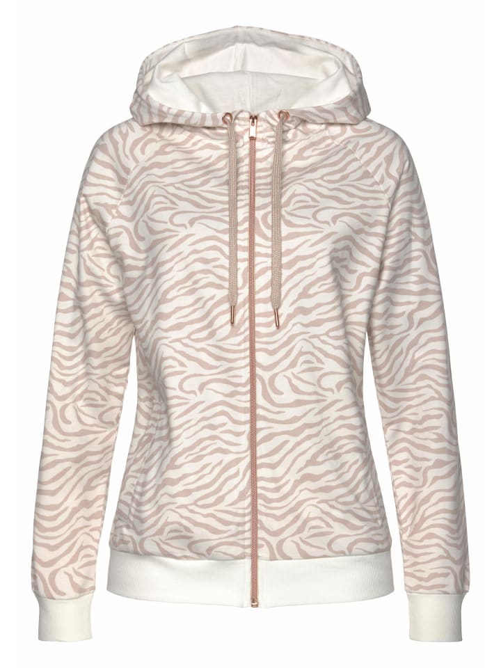 Kapuzensweatjacke in beige-nougat