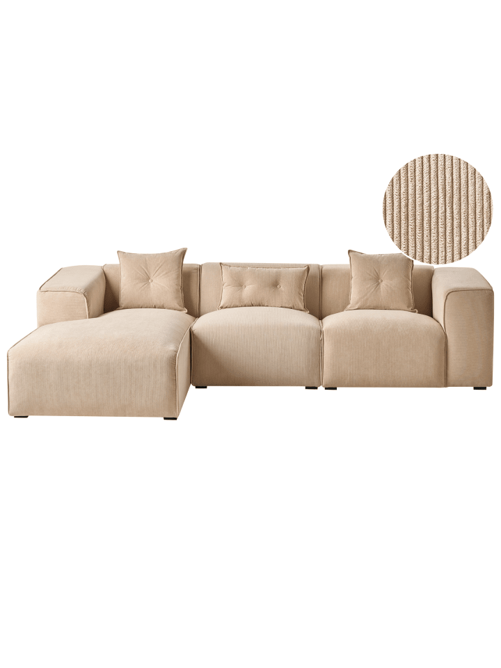 4-tlg 3-Sitzer Sofa DOLVA in Beige/Schwarz rechtsseitig