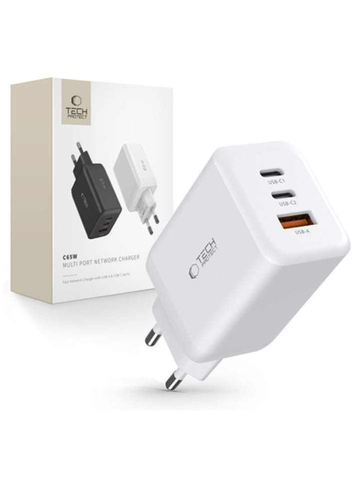 Tech Protect C65W NetzwerkLadegerät 2x USB-C PD 65W USB-A QC