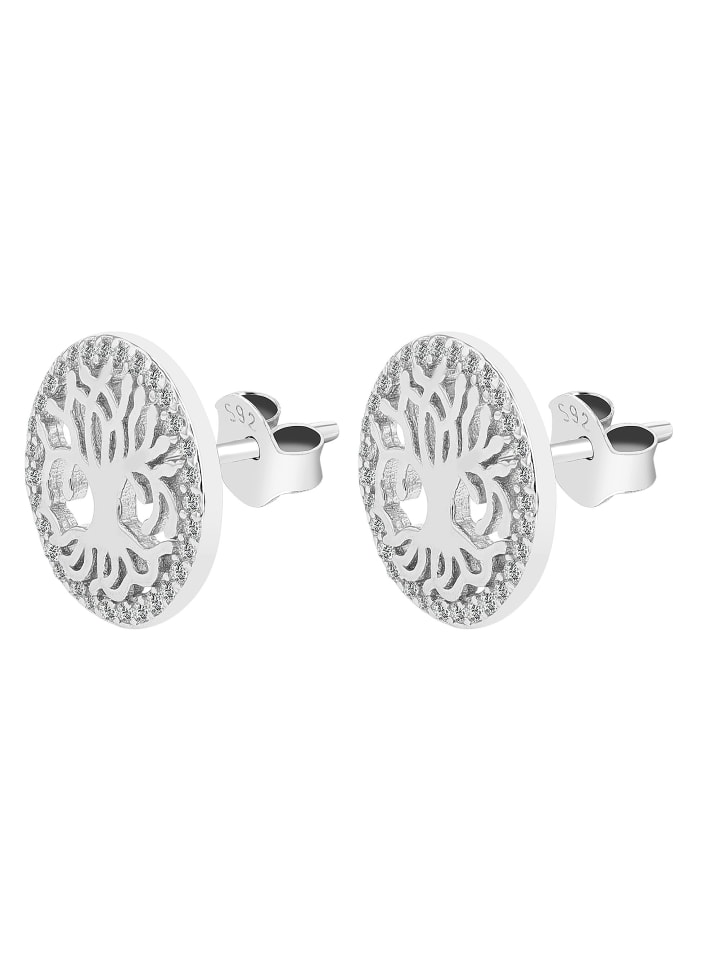 Damen Ohrringe – Ohrstecker Lebensbaum aus 925 Silber mit Zirkonia in weiß