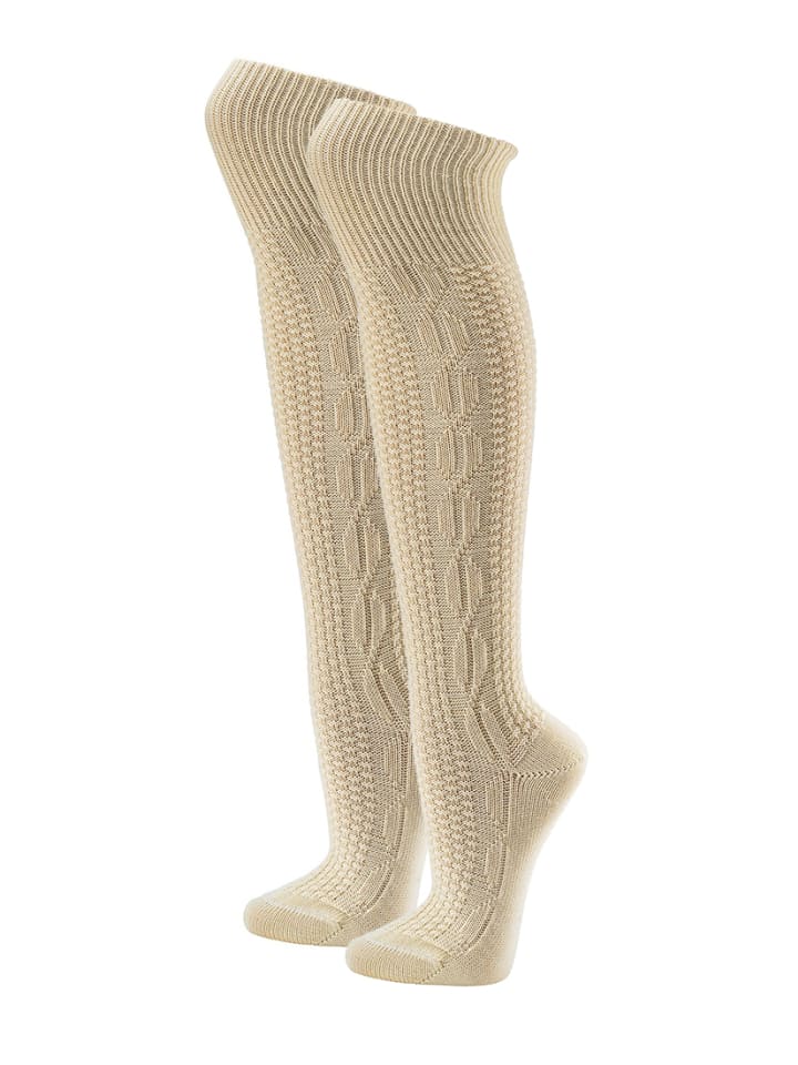 Kniebundhosen-Strümpfe mit Wolle in Beige