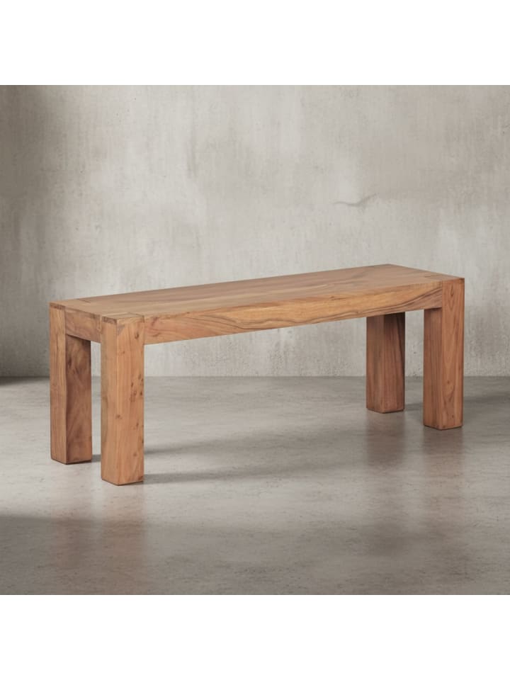 Sitzbank Massivholz | Akazie, 120x45x35cm, Landhaus-Stil in Beige