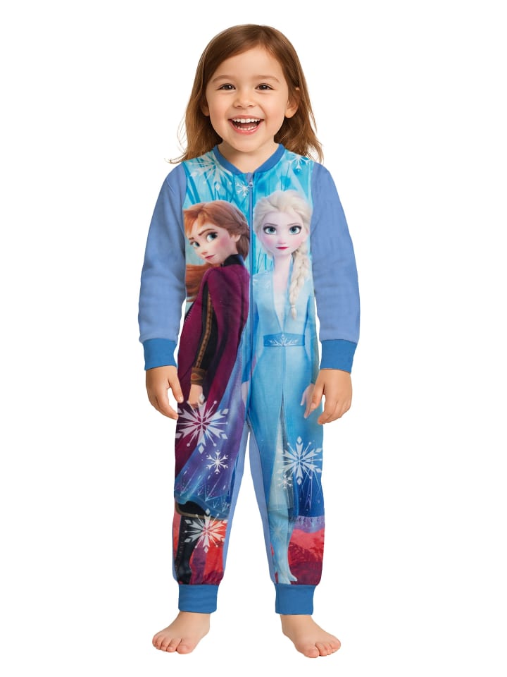 Die Eiskönigin Jumpsuit Anna & Elsa Frozen Overall Pyjama Schlafanzug in blau