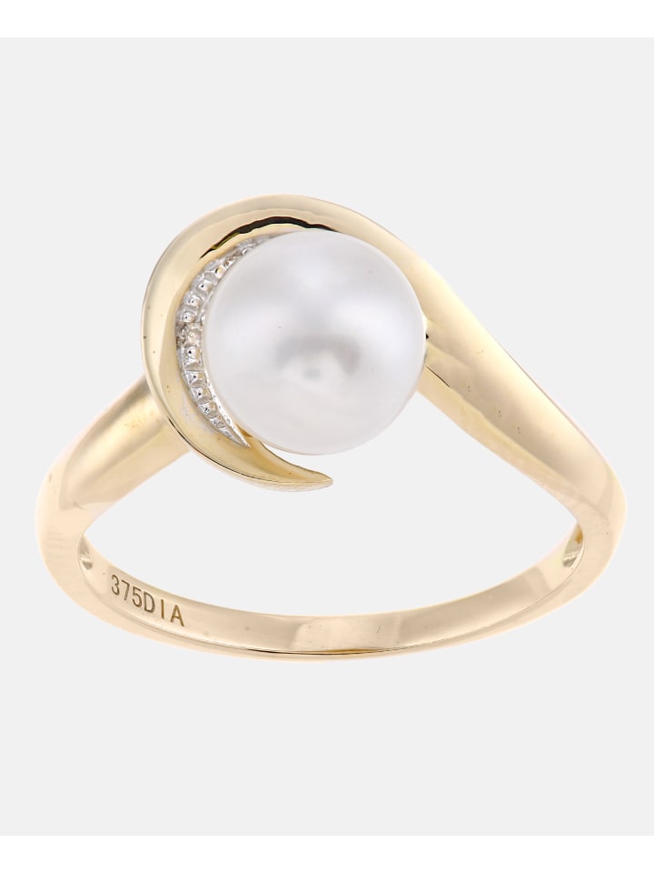 Ring aus 375 Gelbgold mit 0.06 Karat Diamant mit Perle