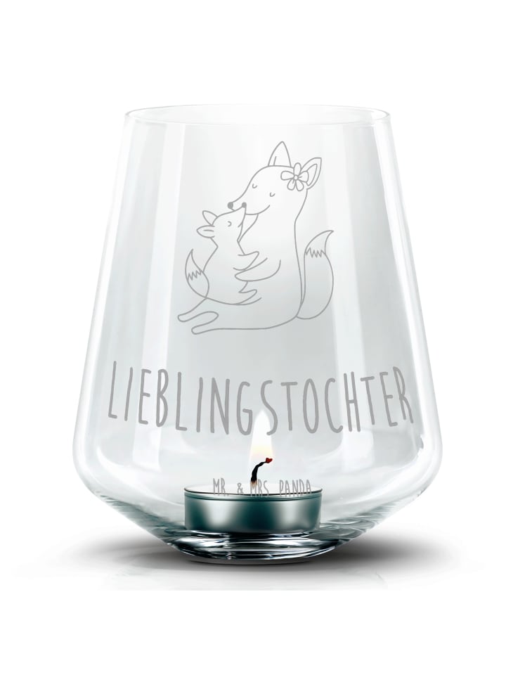 Glas Windlicht Fuchs Mama mit Spruch in Transparent