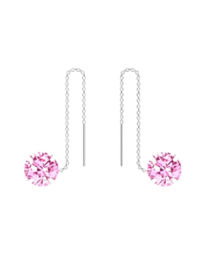 Ohrringe OHRHÄNGER KETTE MIT ZIRKONIA rose in 925 Silber - 2-tlg. in silber