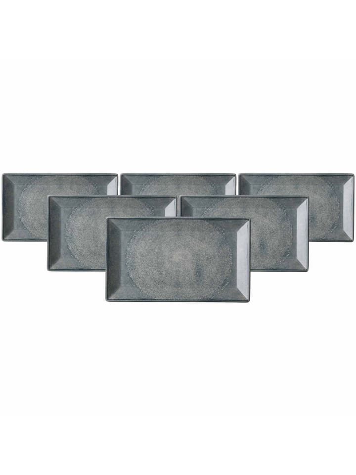 6er Set Servierplatten Grana in Blau-Grau 25 x 15 cm