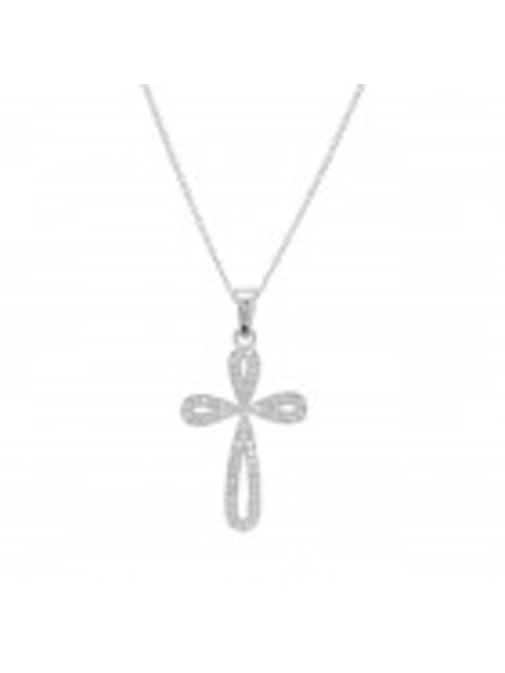 Kette mit Anhänger KREUZ mit Zirkonia in 925 Sterling Silber, 2-tlg. in silber