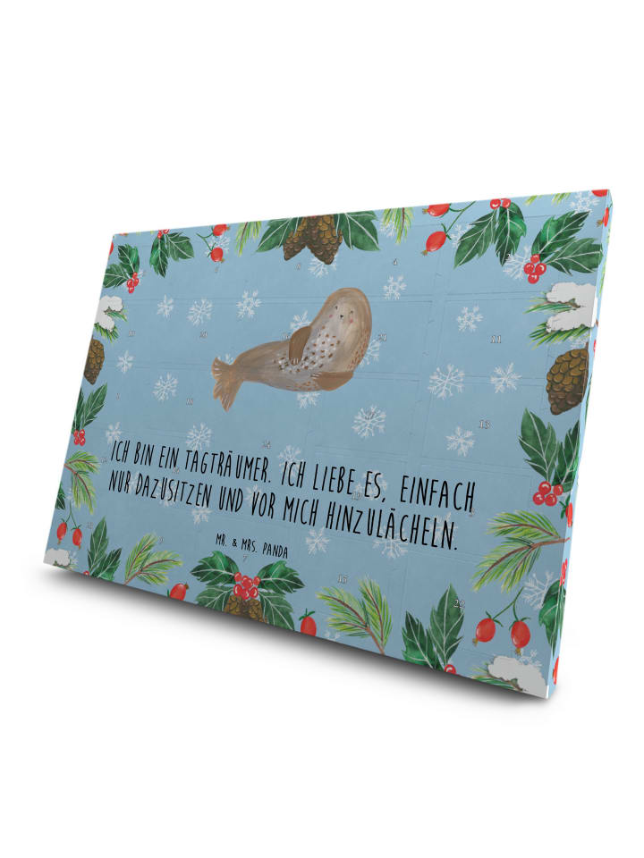 Adventskalender Robbe Lachen mit Spruch in Eisblau