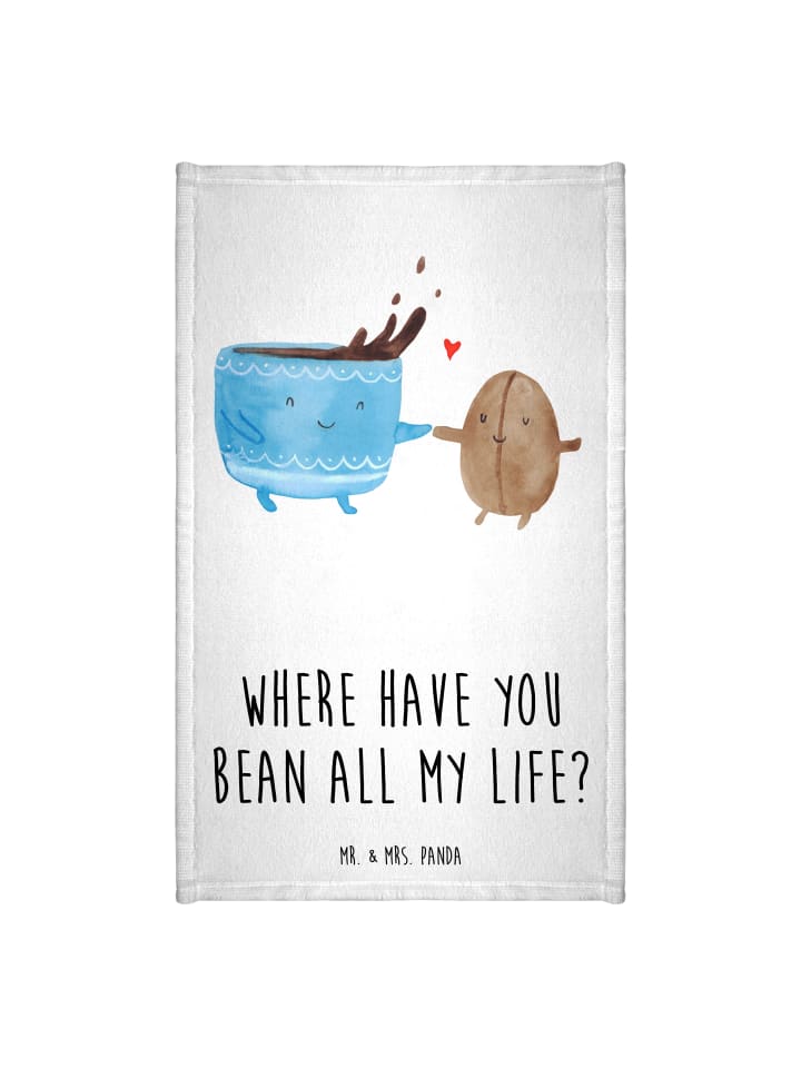 Gästehandtuch Kaffee Bohne mit Spruch in Weiß