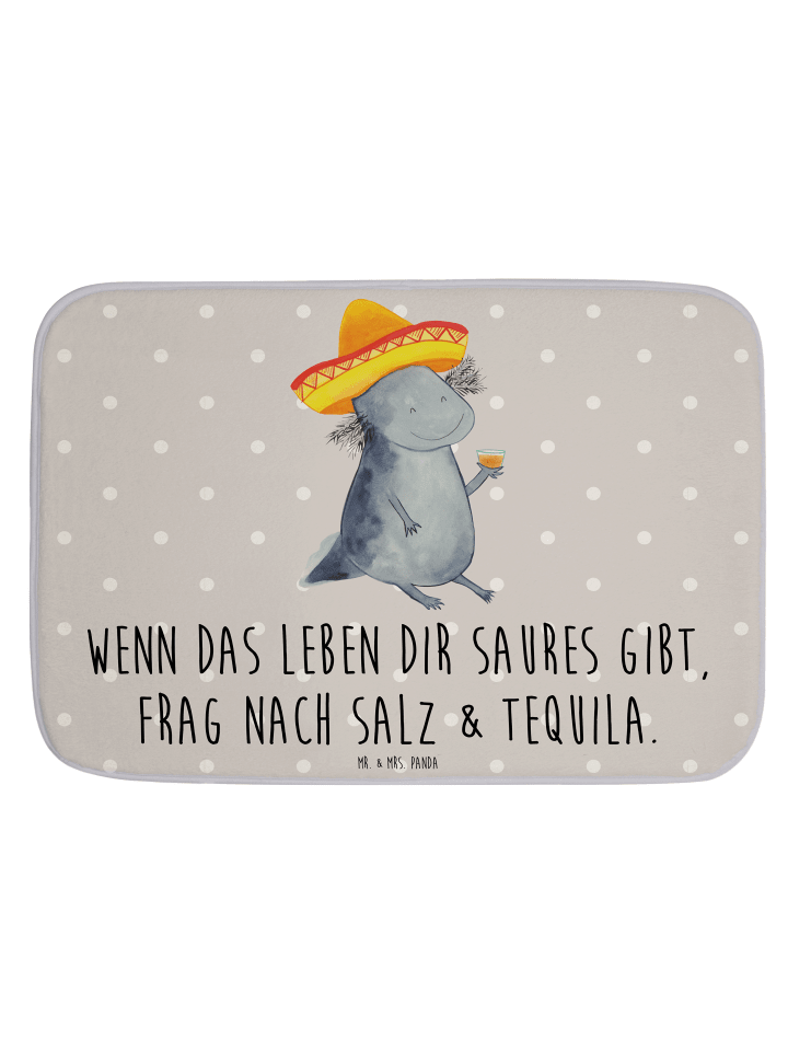 Badematte Axolotl Tequila mit Spruch in Grau Pastell