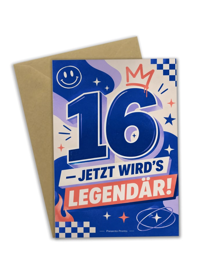 Billet 16. Geburtstag Zahl modern Design mit Sp... in Weiß