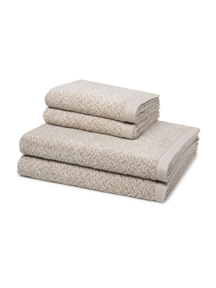 2 X Handtuch 2 X Duschtuch im Set Brooklyn Fischgrat in Nature/Cashmere