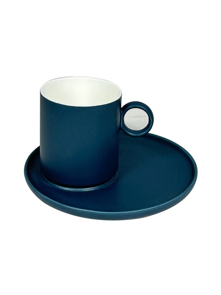 Elegante Kaffeetassen 12-teilig aus Porzellan mit Unterteller - 220 ml in Blau