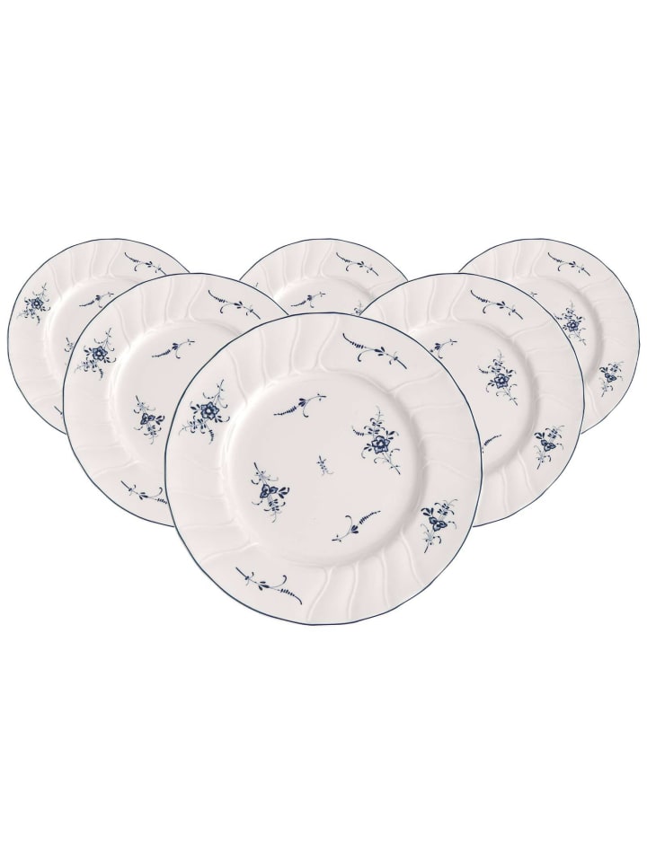 6er Set Frühstücksteller Vieux Luxembourg in Weiß-Blau ø 20,5 cm