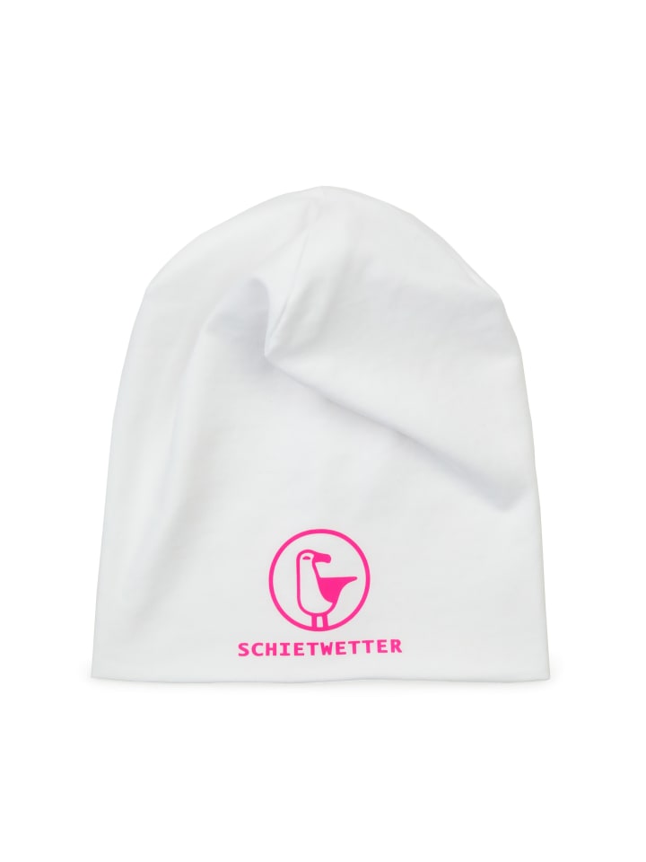 Kinder Mütze "Schietwetter", Leichte Beanie in white/pink
