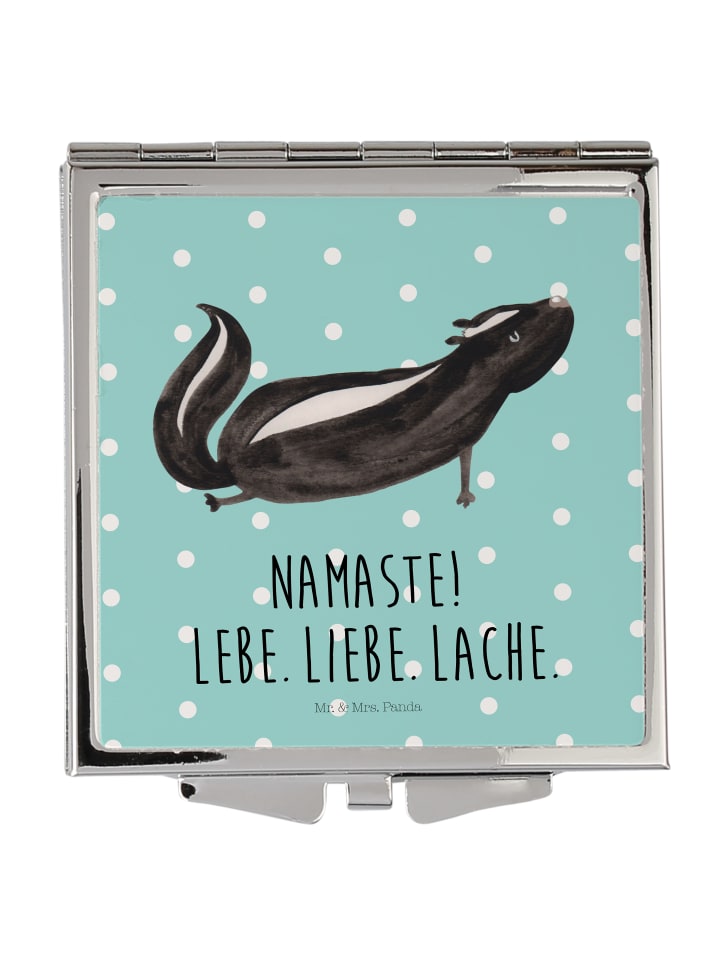 Schminkspiegel Stinktier Yoga mit Spruch in Türkis Pastell