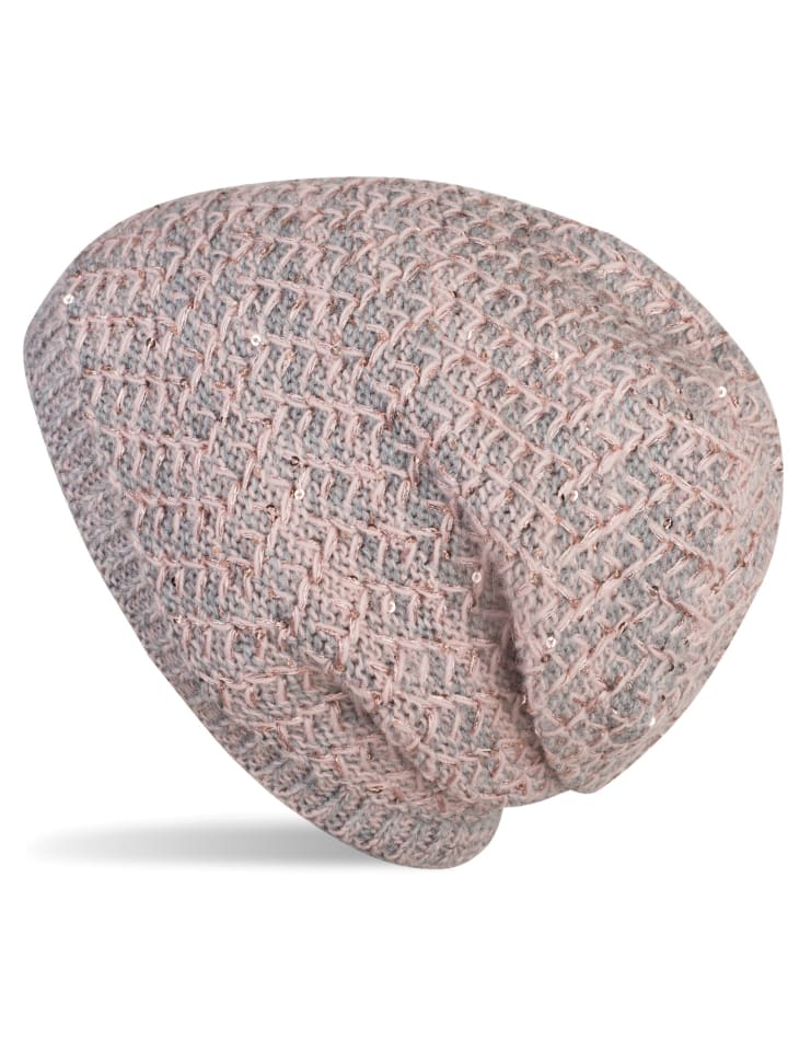 Strick Beanie Mütze in Rose-Grau