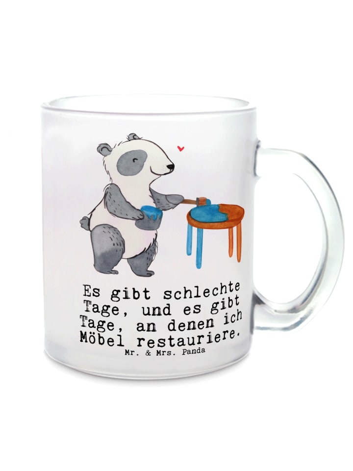 Tasse Panda Möbel restaurieren mit Spruch in Transparent