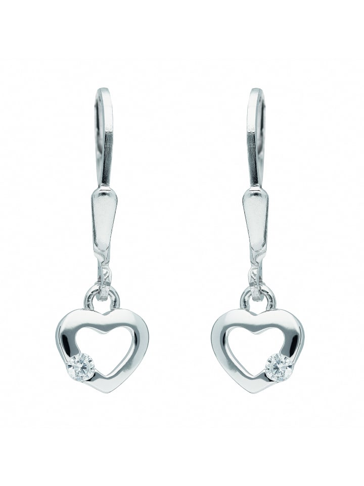 Damen 925 Silber Ohrringe / Ohrhänger Herz mit Zirkonia in silber
