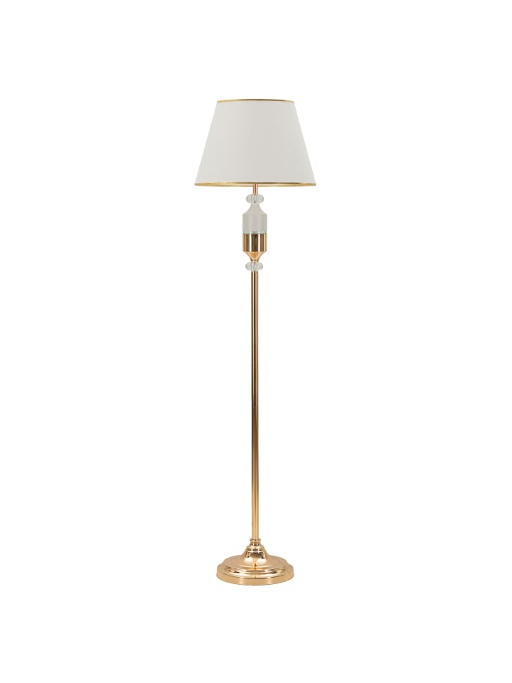 Stehlampe aus Metall, Gold und weißem Stoff