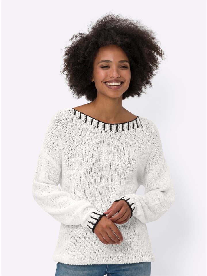 Pullover in ecru-schwarz