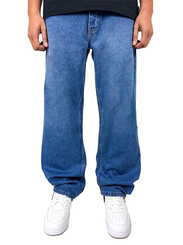 Baggy Jeans Loose Fit mit gestickter Gesäßtasche in Blau-2