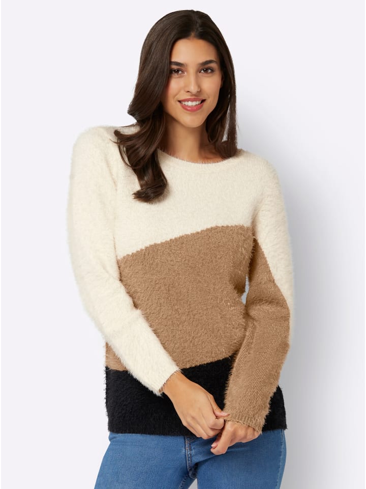 Pullover in camel-schwarz-gemustert