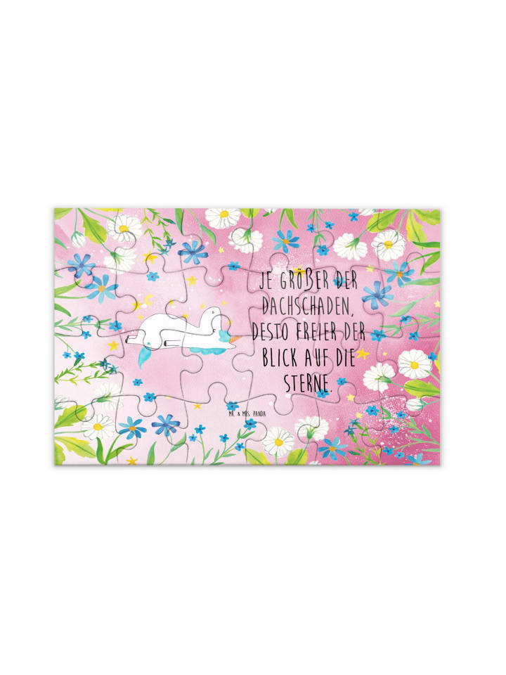 Puzzle Einhorn Sternenhimmel mit Spruch in Rot Pastell
