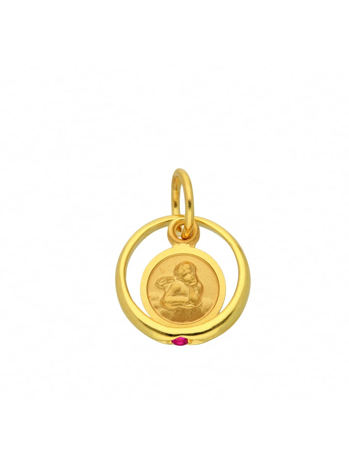 Damen 333 Gold Anhänger Taufring mit Rubin Ø 10,1 mm in rot