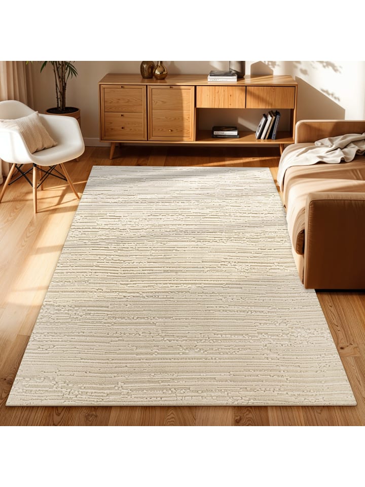 Teppich Kurzflor waschbar 3D Struktur in Creme