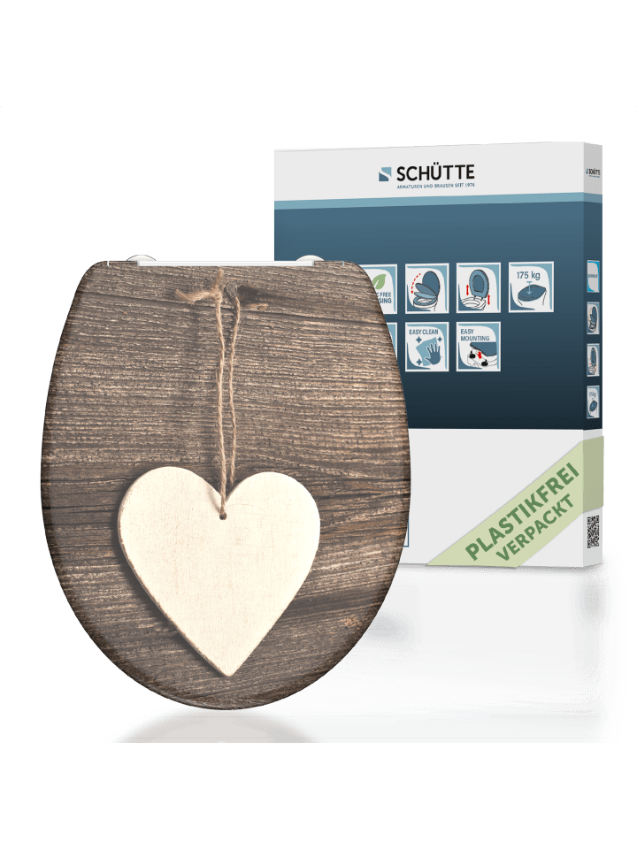 Duroplast WC-Sitz WOOD HEART, mit Absenkautomatik und Schnellverschluss